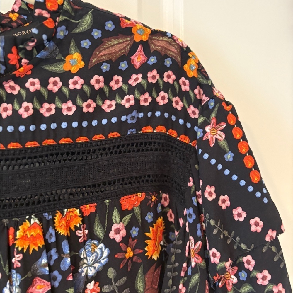 Olivaceous Floral Cottagecore Bohemian Short Sleeve Top Blouse Size Large - Picture 5 of 14